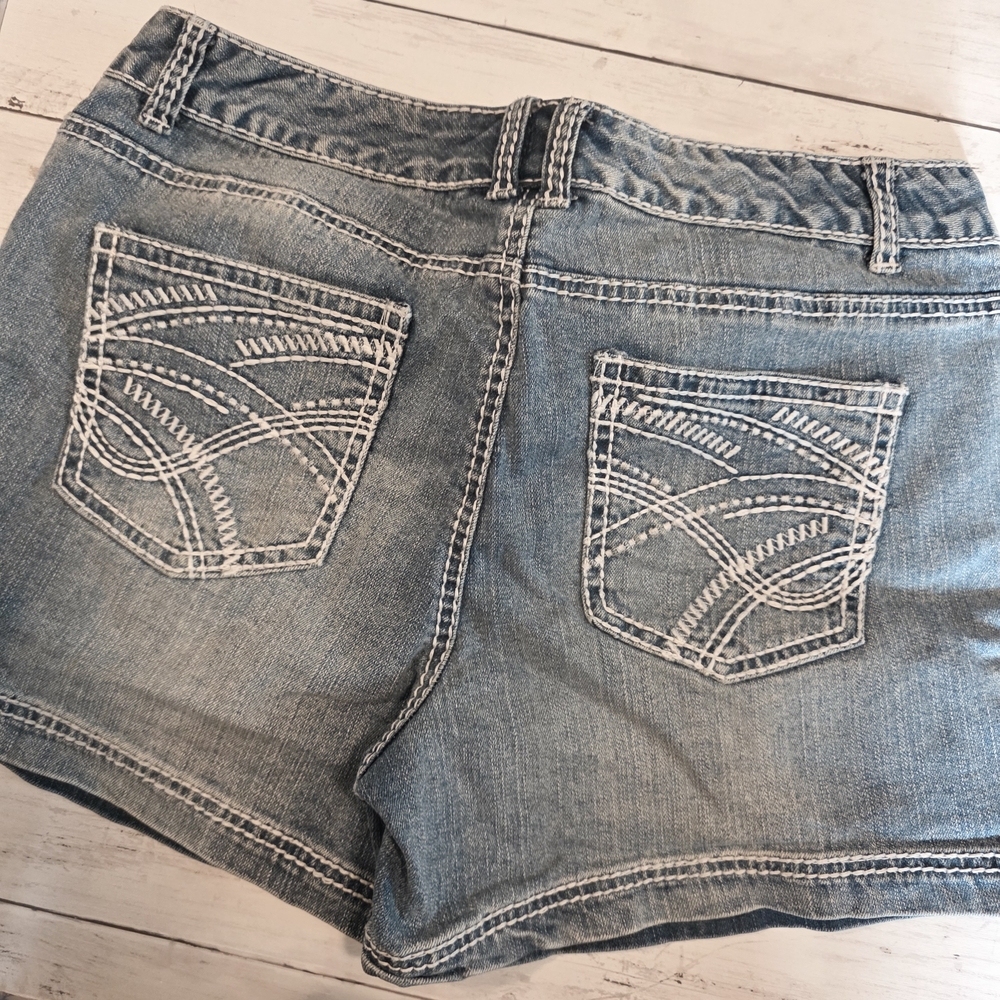Maurices Light Blue Denim Jean Shorts with Contrast Stitching